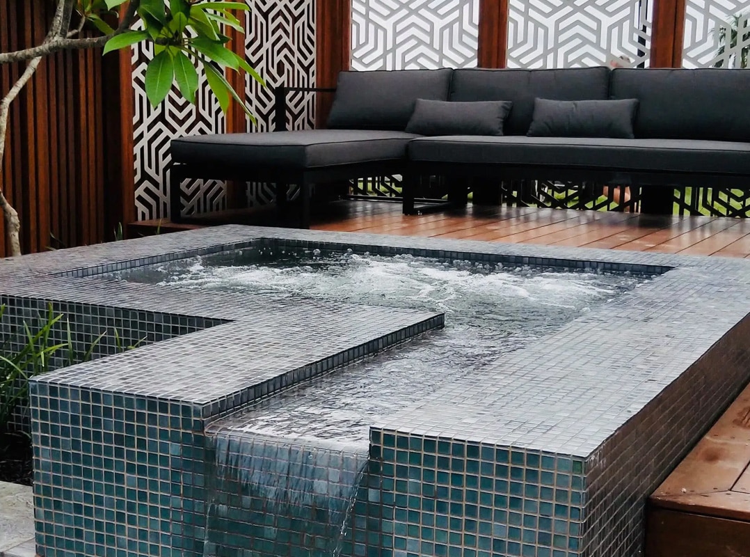 water feature built in on pool